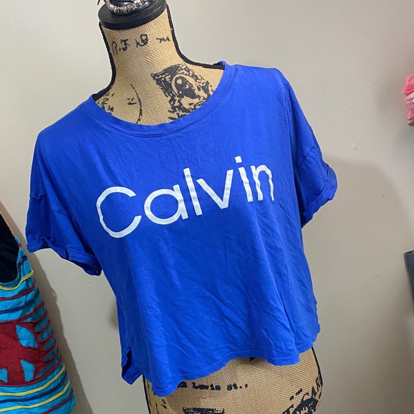 CALVIN KLEIN cropped short sleeve tee shirt size women’s medium - Picture 1 of 7